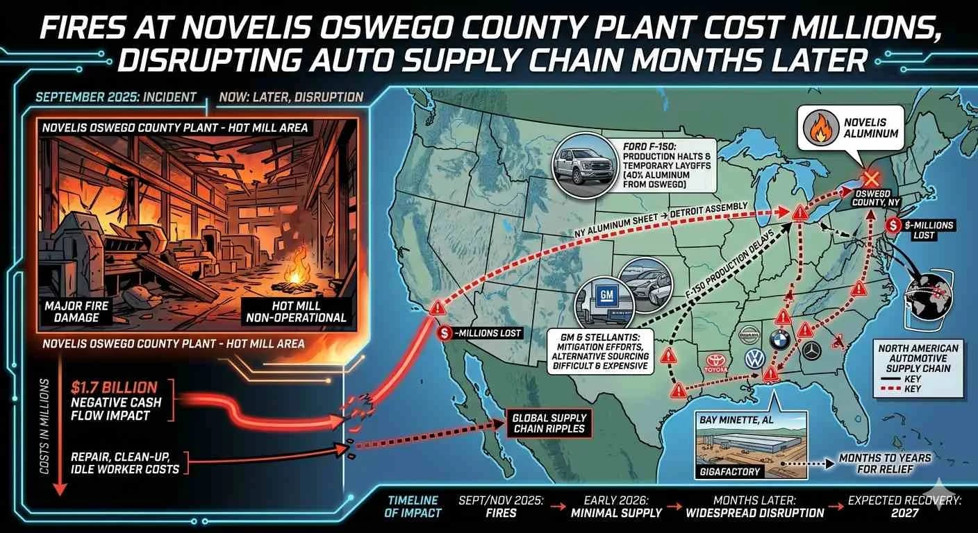 Fires at Novelis Oswego County plant cost millions, disrupt auto supply chain months later