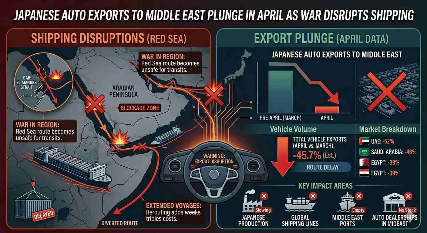 Japanese auto exports to Middle East plunge in April as war disrupts shipping