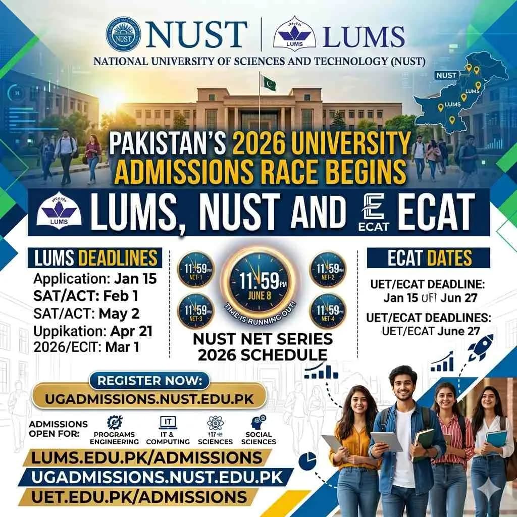 Pakistan’s 2026 University Admissions Race Begins as LUMS, NUST and ECAT Timelines Take Shape