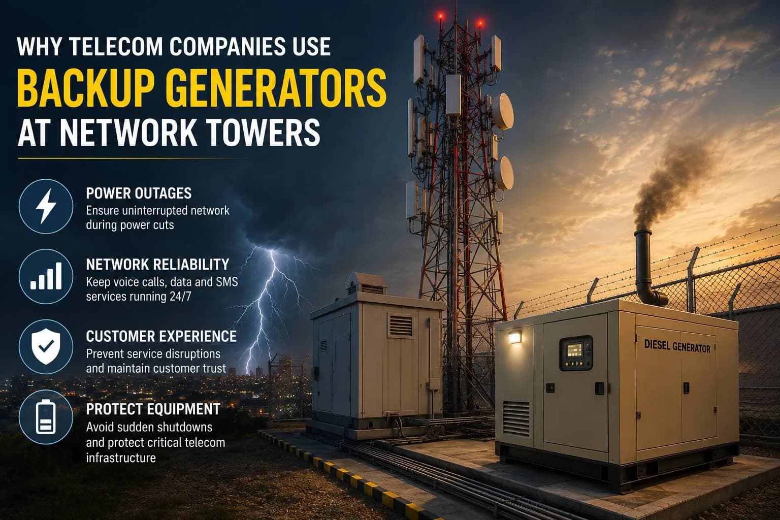 Why Telecom Companies Use Backup Generators At Network Towers
